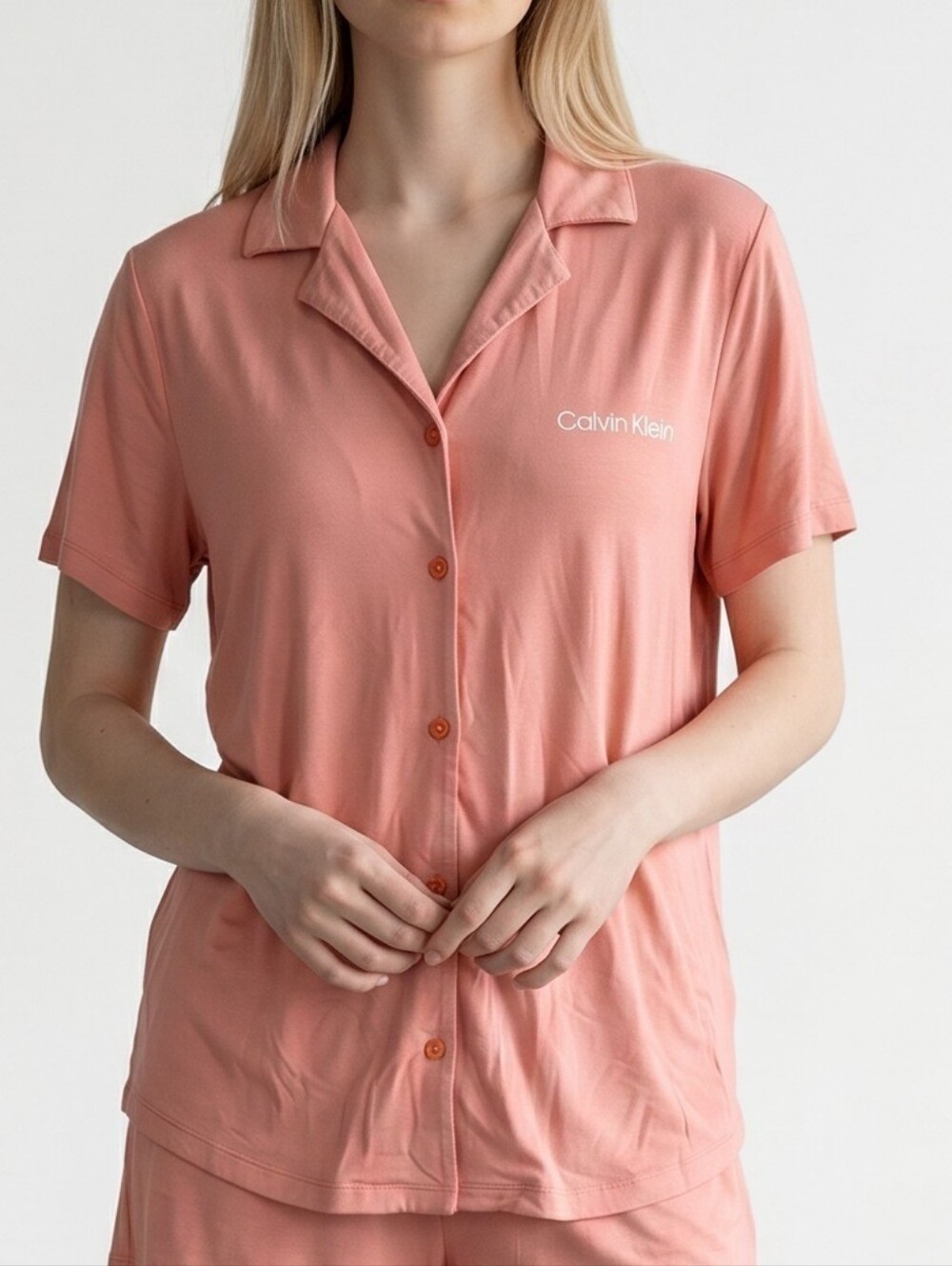 Calvin Klein Coral Pink Short Sleeve Button Pajama Top